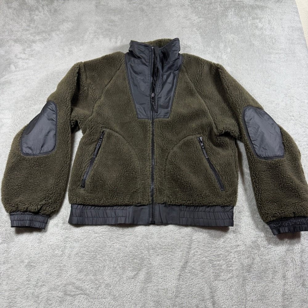 Vintage Willis & Geiger Deep Pile‎ Fleece Jacket Mens Small Olive Green Full Zip